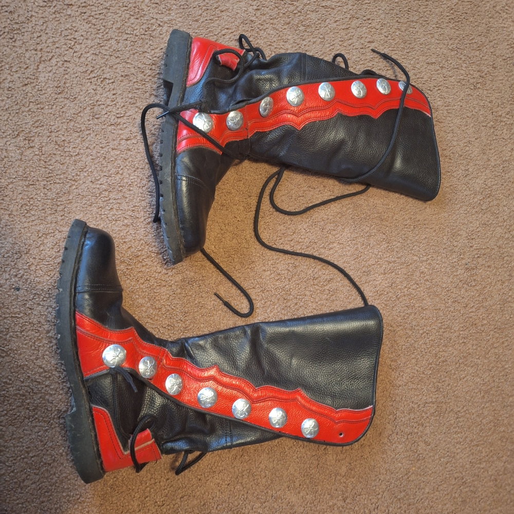 Men's Black and Red Leather Boots